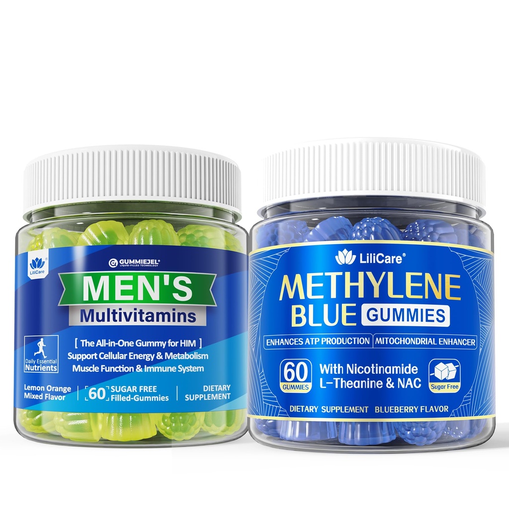 LILICARE Mens Multivitamins Gummies, Methylated Multivitamin for Men + Methylene Blue Gummies for Humans | Methylene Blue Supplement