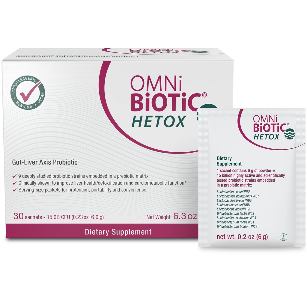 OMNi BiOTiC HETOX Détox probiotique du foie - Bifidobacterium & Lactobacillus Probiotic Supplement - Soutien hypoallergénique Gut-Liver - Détox nettoyant non OGM pour les hommes et les femmes