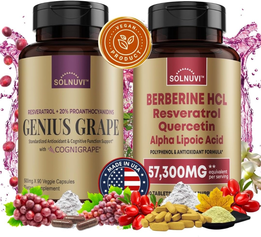 Neuro Defense Bundle: Complexe Berberine & Resveratrol - Cognigrappe testée cliniquement, Quercetin, acide alpha lipoïque - Santé cérébrale et soutien antioxydant - Non-OGM, sans gluten, supplément végétalien