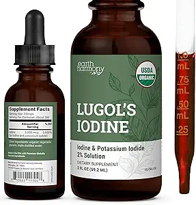 Iodine, iode et iode de potassium organiques de Lugol 2% Solution 3000 mcg - gouttes de supplément liquide pour le soutien thyroïde pour les femmes et les hommes, métabolisme santé, détox boost - non-OGM, 395 portions (2 Oz)