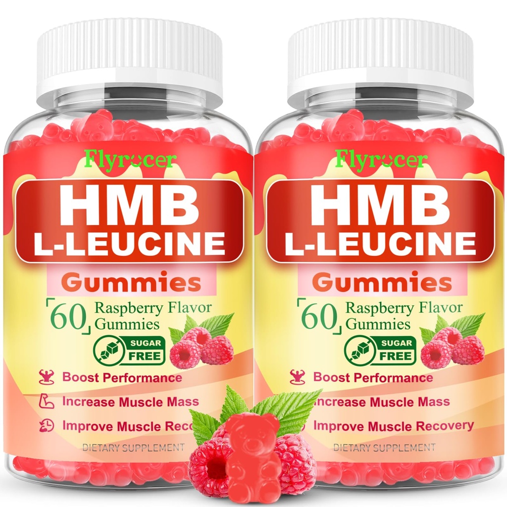 2 Pack HMB and L-Leucine Gummies, HMB and Leucine for Muscle Growth, Muscle Relief, for Men & Women, Vegan, Sugar-Free, Raspberry Flavor, 120 Count