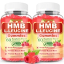 2 Pack HMB and L-Leucine Gummies, HMB and Leucine for Muscle Growth, Muscle Relief, for Men & Women, Vegan, Sugar-Free, Raspberry Flavor, 120 Count