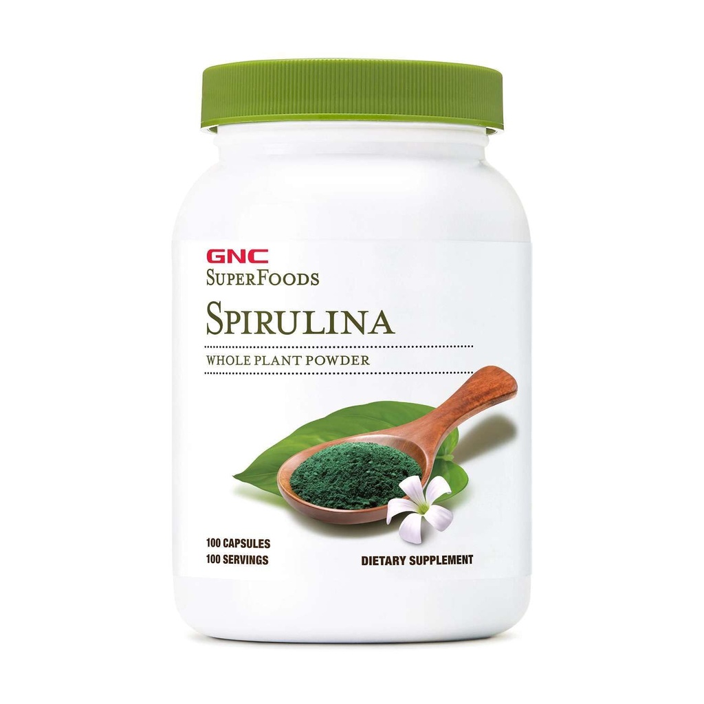 GNC Superfoods Spirulina Capsules en poudre de plantes entières, 100 capsules, 100 portions