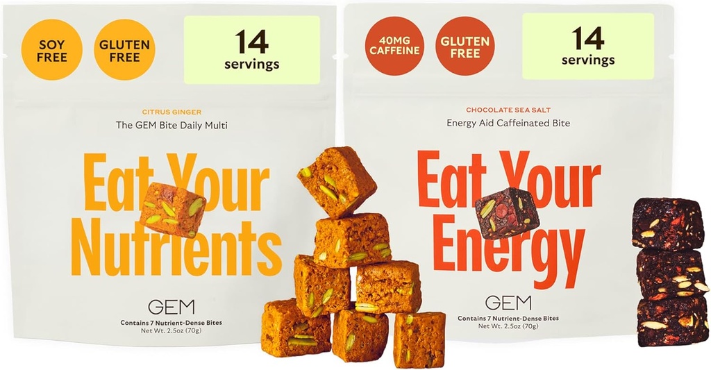 GEM Daily Superfood and Energy Support for Women & Men, Natural Whole Foods with Essential 20+ Whole-Food Vitamines, Minéraux, superfoods, prébiotiques, Clean Energy Variety Pack, 28 portions