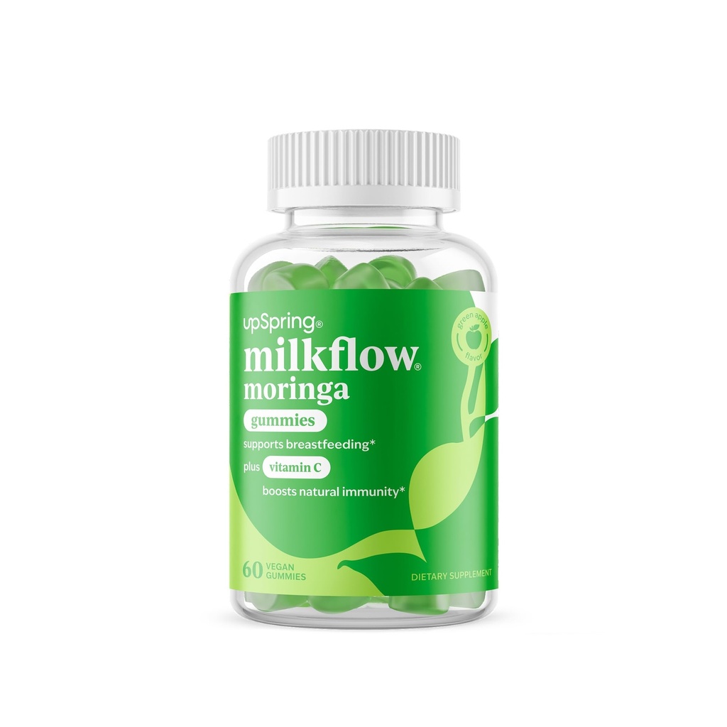 UpSpring Milkflow Moringa Gummies – Natural Breastfeeding Support for Moms – Vegan, Green Apple Flavor, with Moringa, Vitamin C & Botanicals – 60 Gummies