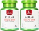 2 bouteilles d'huile de krill antarctique 1000 mg avec Omega-3s EPA, DHA, Astaxanthin et Phospholipides 60 Softgels Supplément Aucun arrière-goût de poisson pour l'articulation, le cœur, le cerveau et l'immunité - 120 Softgels