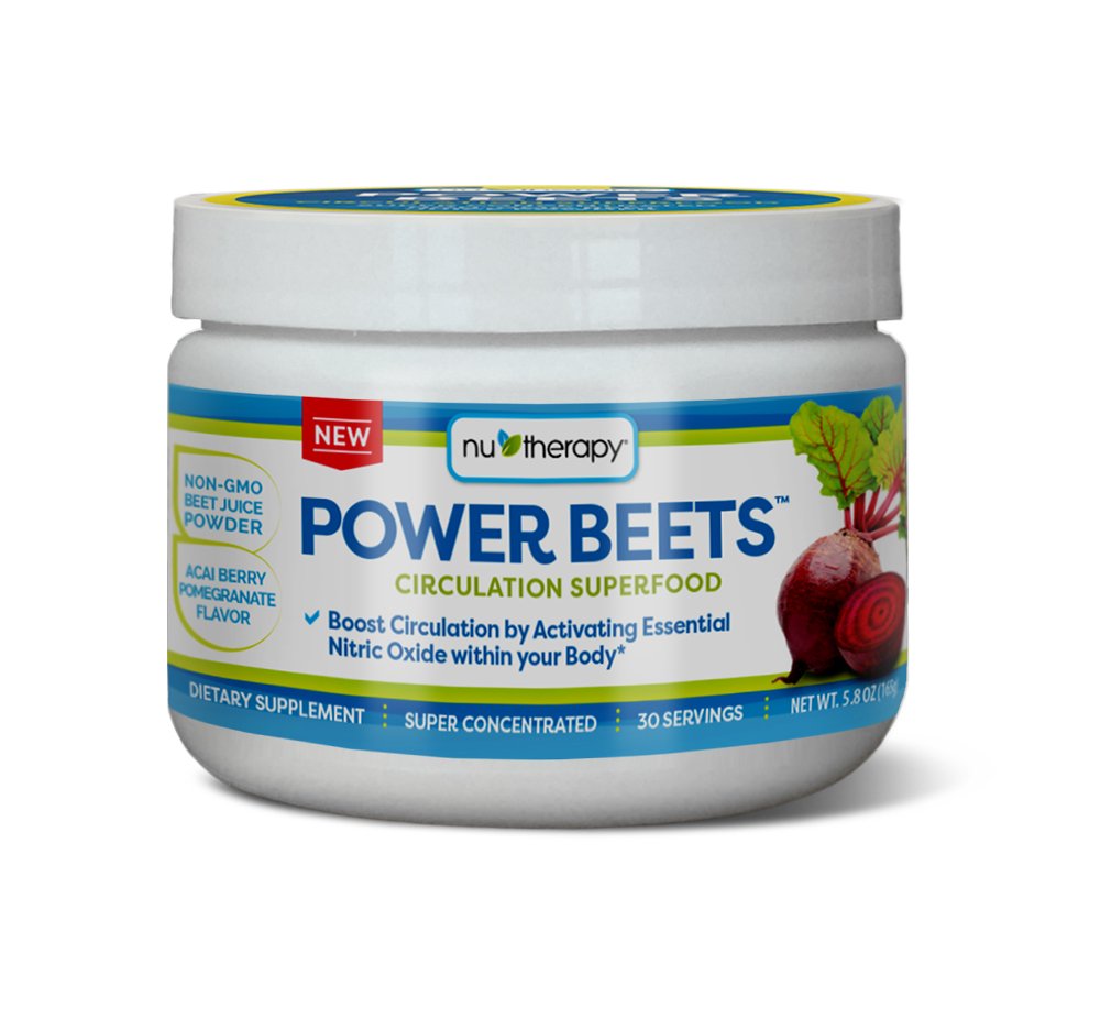 Betteraves de puissance Nu-Therapy - Super-alimentation de circulation concentrée - Supplément alimentaire – Délicieux parfum de grenade de baie d'açai – Poudre de jus de betterave non OGM - 30 portions, rouge, 5,8 once (paquet de 1)