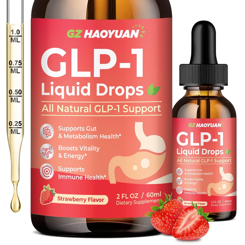 GLP-1 Supplement, 16-in-1 GLP-1 Liquid Drops with Berberine, Ceylon Cinnamon, Green Tea, Chromium & Resveratrol, Naturally GLP 1 Support for Metabolism, Gut Digestion, Vegan Stawberry Flavor, 2 Fl Oz