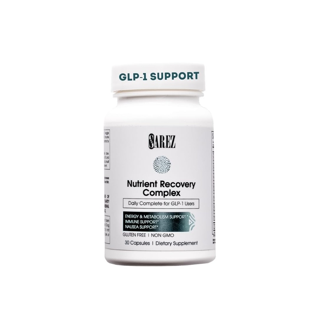 Sarez GLP-1 Daily Nutrient Support Capsules — Methylated Vitamins & Chelated Minerals — Energy, Metabolism, Digestion & Hair Support — with Ginger for Nausea — Gentle on Stomach — 30 Day Supply