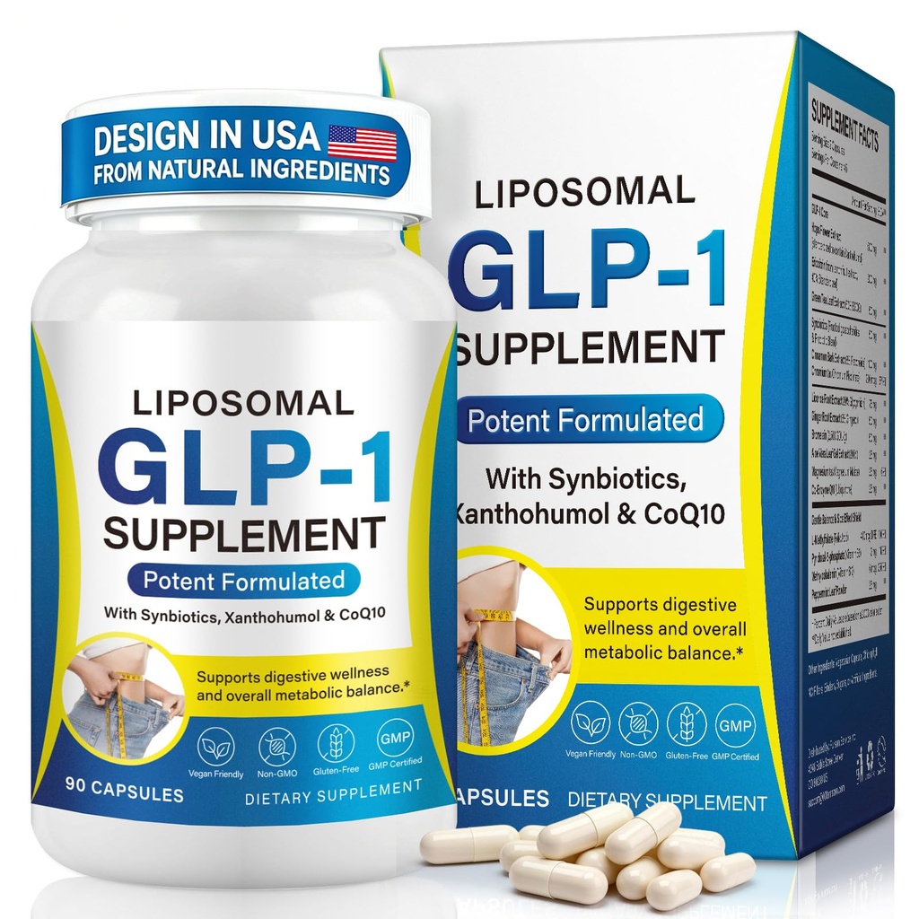 BHMSHY GLP-1 Supplement with Synbiotics, Xanthohumol & CoQ10 All Natural - Curb Appetite, Boost Metabolism & Support Gut Health for Women & Men Lean Body Support - 90 Capsules