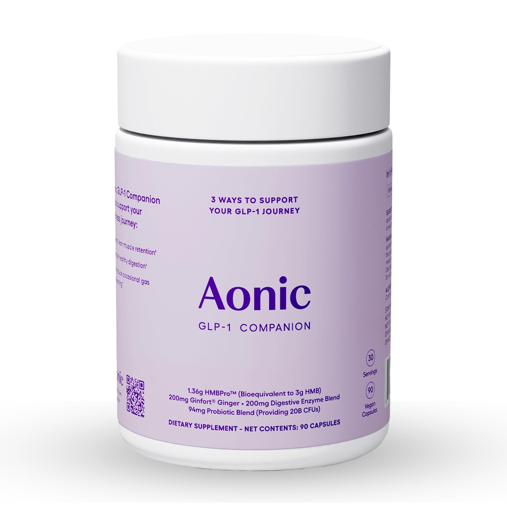 AONIC GLP-1 Companion Supplement - HMBPro™ to Support Maintenance of Lean Muscle, probiotic and Enzyme Blend to Support Digestion, Ginger Extract to Help Reduce Nausea and Bloating (90 Caps)