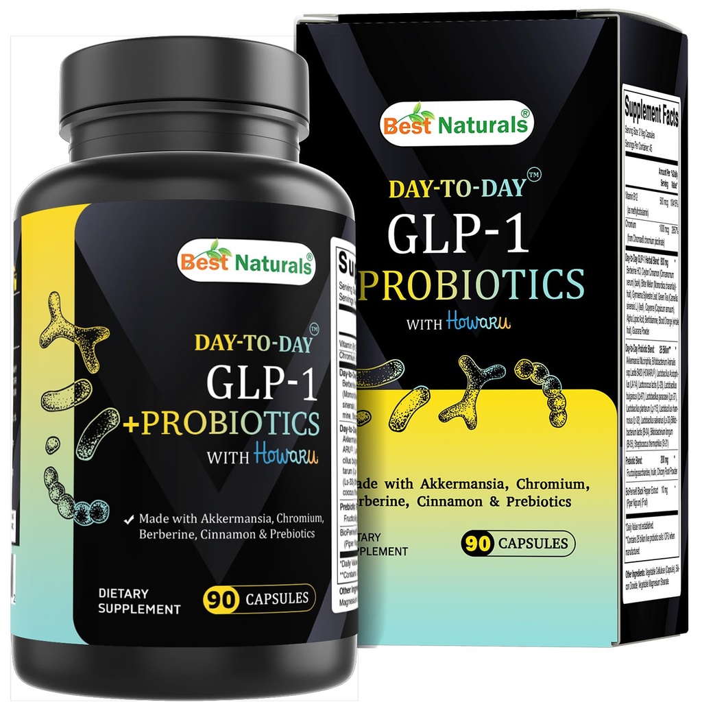 Best Naturals Day-to-Day GLP-1 + Probiotics Supplements 90 Veg Capsules - Made with Akkermansia, Chromium, Berberine, Cinnamon & Prebiotics.