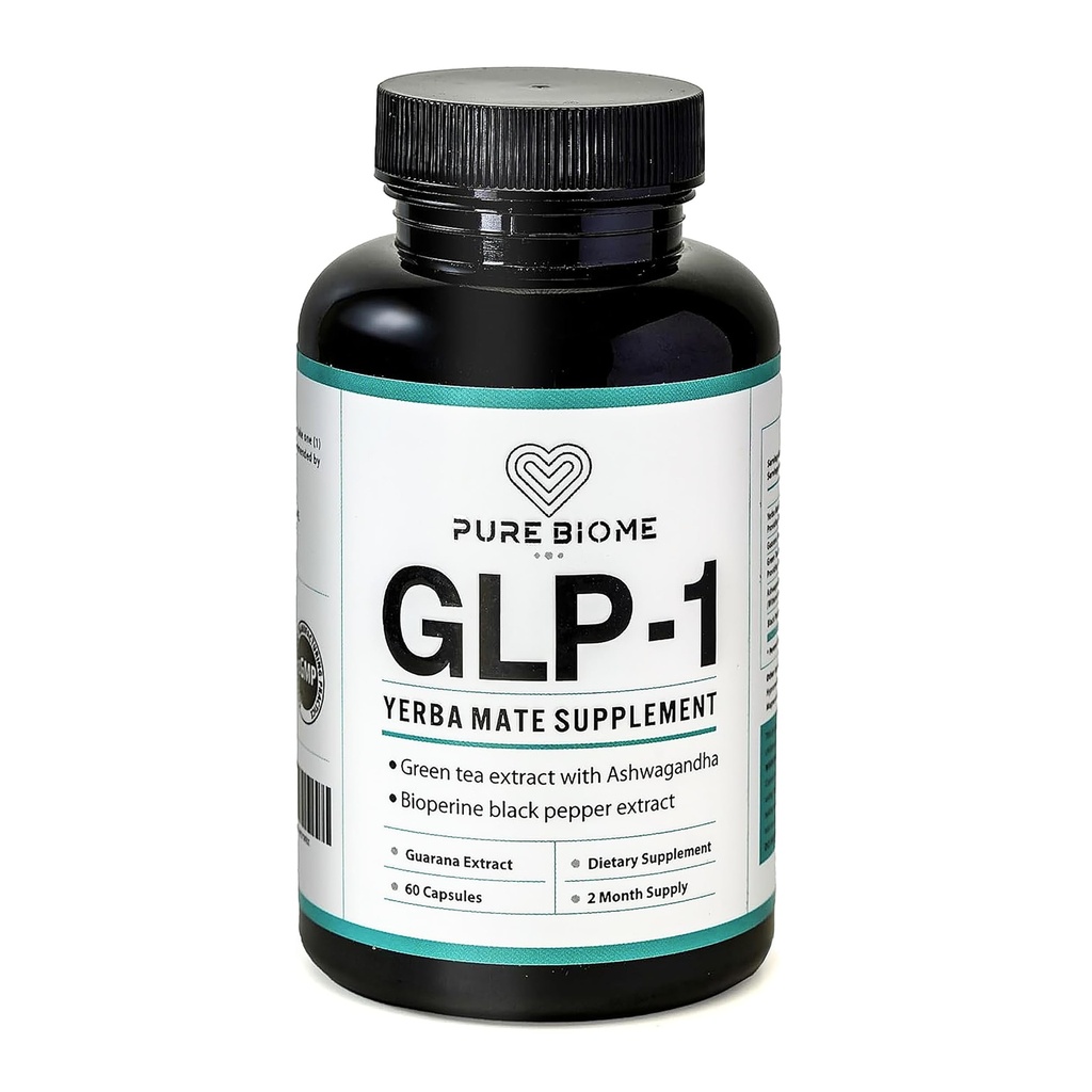 GLP-1 Yerba Mate, Guarana, Green Tea, Ashwaganda Supplement High Potency, 40mg Caffeine Per Capsule, Extract Pills Supplements for Clean Natural Energy