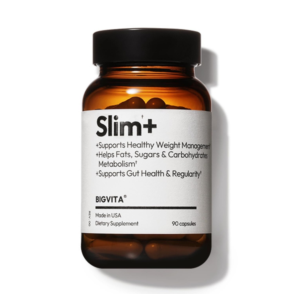 BIGVITA Slim+ | GLP-1 & AKK Gut Support | Boosts Metabolism, Fat Burning & Carb Blocking | Vegan, Hormone-Free, 90 Capsules