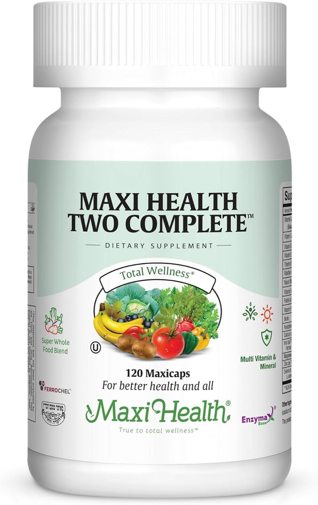 Maxi Health Two Complete - Multivitamines et minéraux - Pleine puissance - 120 Capsules - Kosher