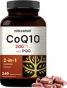 NatureBell CoQ10 200mg avec PQQ, 240 Capsules de Veggie.Forme stable à haute absorption – Support antioxydant pour la santé du coeur et de l'énergie – Supplément de Coenzyme de force supplémentaire Q10
