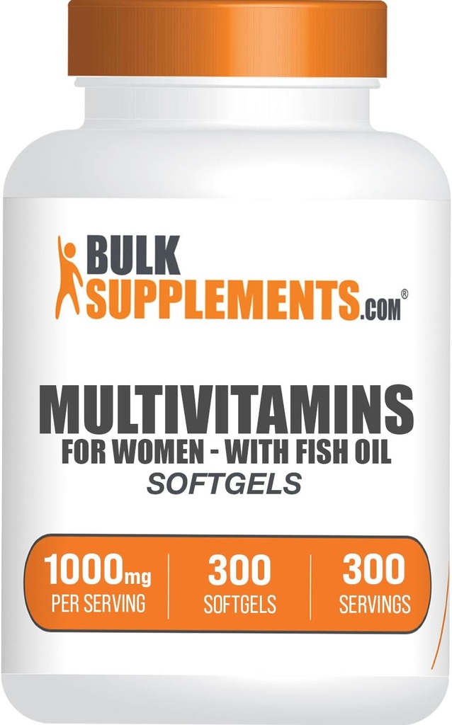 BulkSupplements.com Multivitamine pour femmes softgels - Multivitamine pour femmes avec fer, supplément multiminéral, avec huile de poisson - sans gluten, 1 Softgel par portion, 300 Compte (paquet de 1)