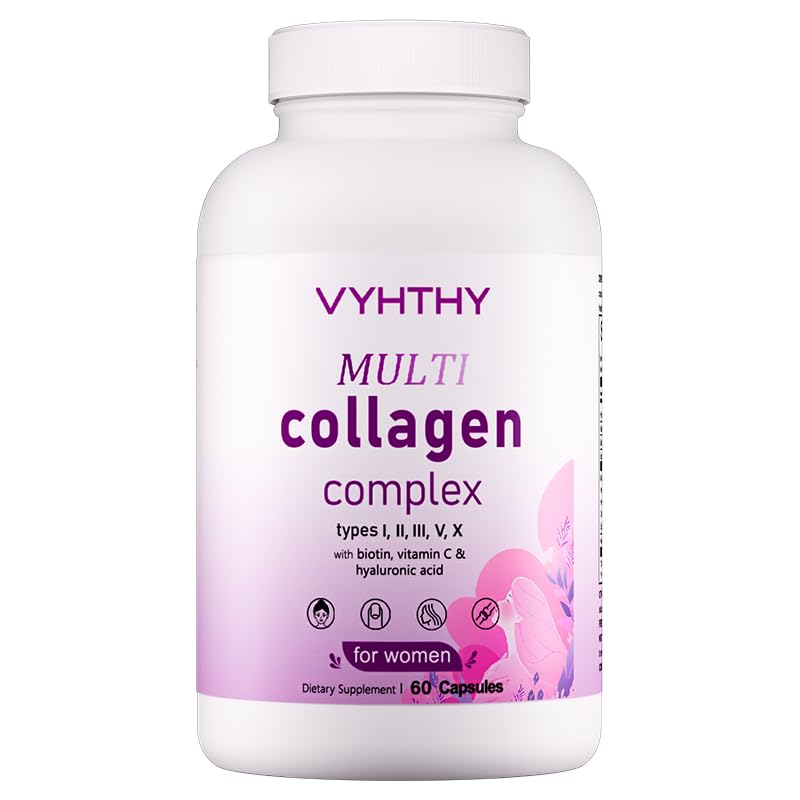VYHTHY Multi-Collagen Capsules for Women & Men – 60 Count | Type I, II, III, V, X Hydrolyzed Collagen Peptides with Biotin, Hyaluronic Acid & Vitamin C | Hair, Skin, Nails, and Joint Support
