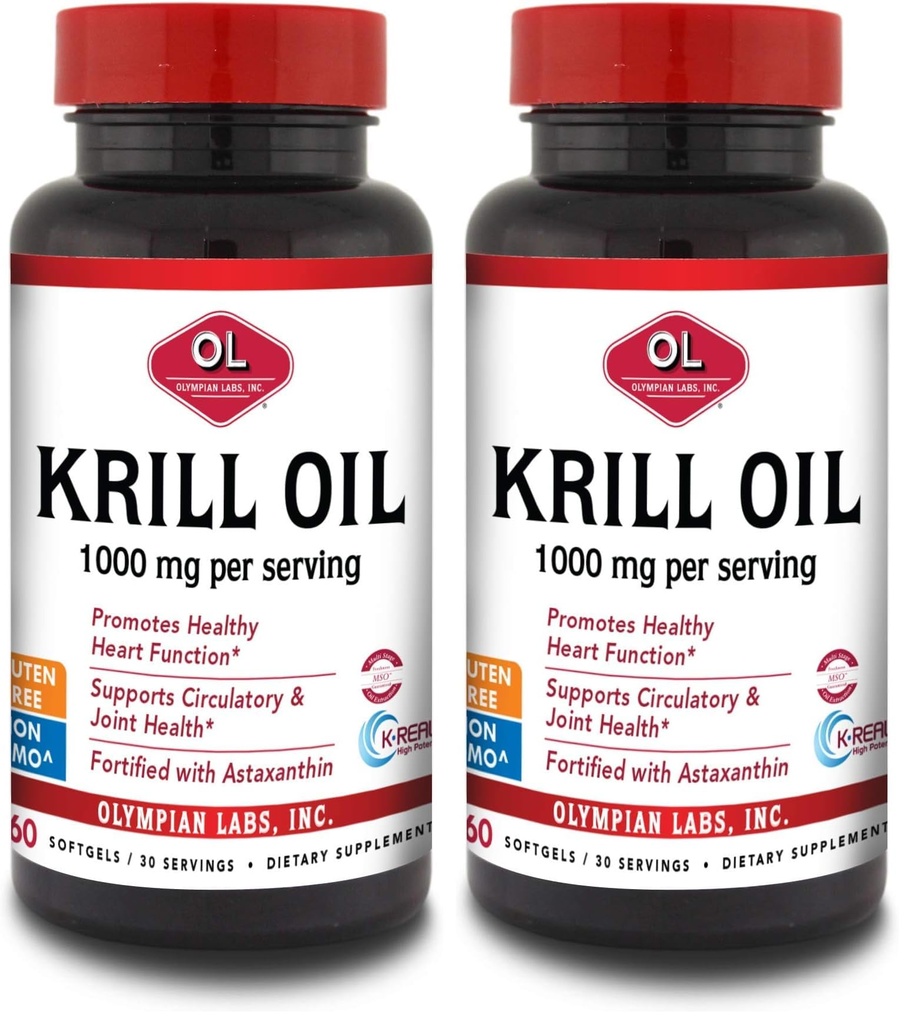 Olympians Labs Antarctic Krill Oil, 1000mg Caps avec Astaxanthin, Omega-3, EPA, DHA, Immune, Joint & Brain Support, 60 Softgels (Pack de 2)