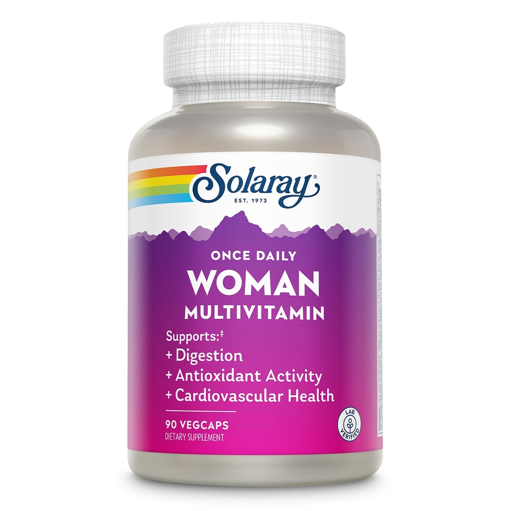 SOLARAY Once Daily Woman Multivitamin with Iron, Cellular Energy, Digestion, Red Blood Cell Support, Multivitamin for Women w/Vitamin D, Vitamin B12, Prenatal Vitamins Support w/Folic Acid, 90 Serv