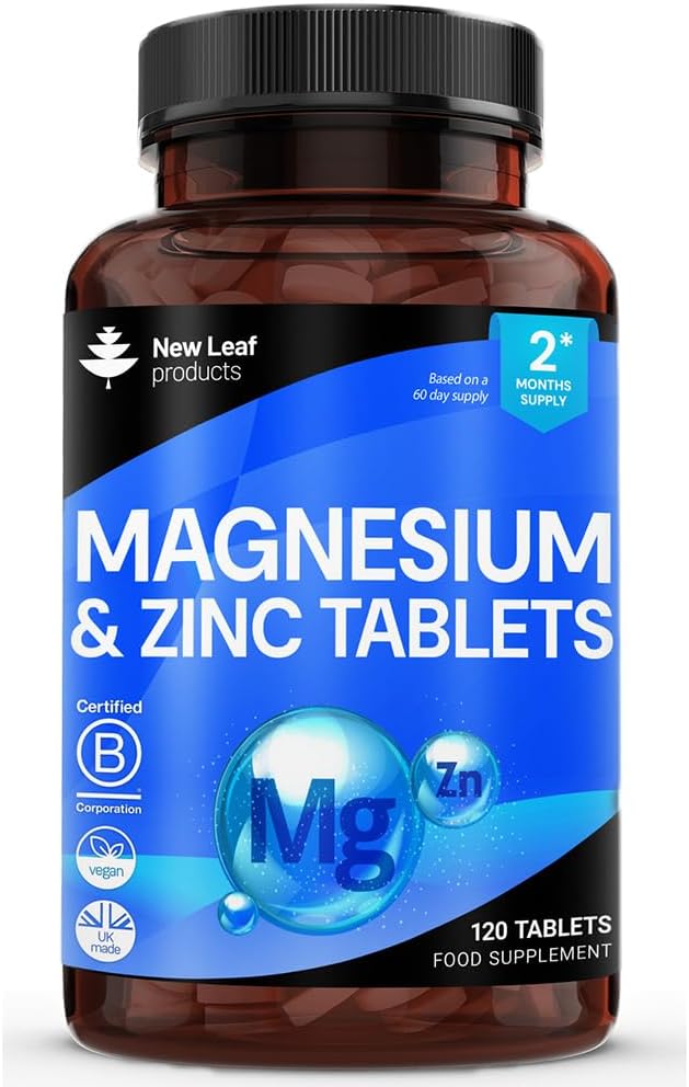 Supplément de magnésium 500mg Supplément de magnésium et de zinc - oxyde de magnésium et de zinc à forte absorption - os musculaires et fonction immunitaire saine - végétalien, non-OGM, sans gluten - 120 comprimés faciles à avaler