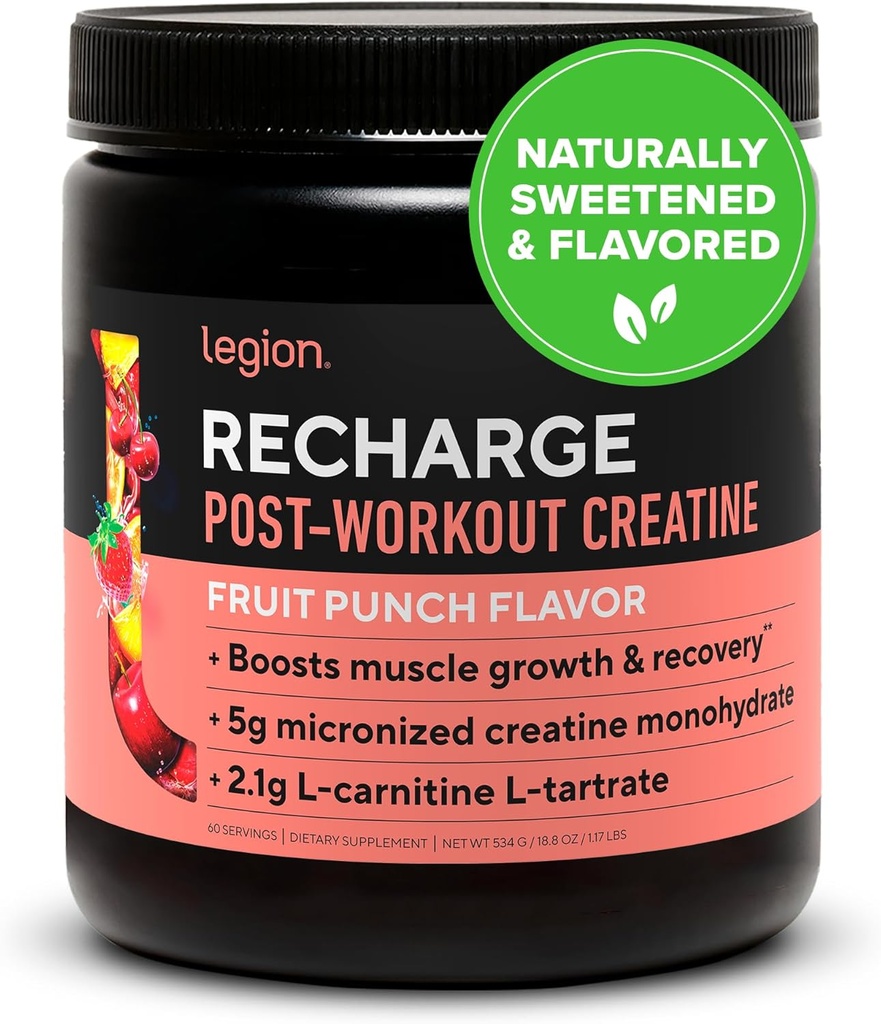 Legion Recharge Post Workout Supplement - Tous les Muscle Builder naturels et la boisson de récupération avec la créatine monohydraté. 60 portions. (Fruit Punch, 60 portions)