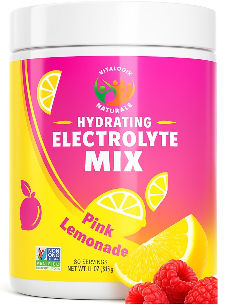 Electrolyte Powder – Pink Lemonade Flavor | Sugar-Free Hydration Mix with 6 Key Electrolytes for Energy, Muscle Recovery & Cramp Relief | Keto, Vegan, Fasting Friendly | Magnesium + Potassium