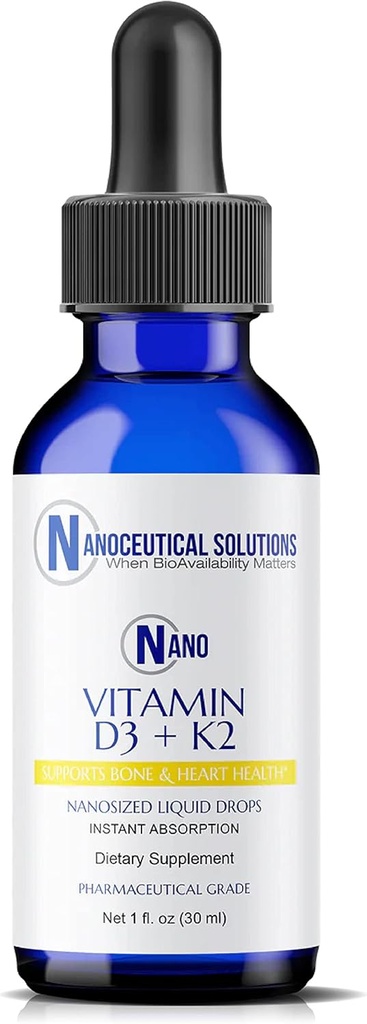Nano Vitamine D3+K2 Particules liquides nanodimensionnées : Absorption rapide : 5000 UI Formulation de Potentes - 1Fl Oz.