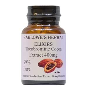 Extrait de cacao de théobromine 99 % de théobromate de cacao de haute pureté 400mg par capsule 60 Capsules végétaliennes sans stéarate, sans additifs, en bouteille de verre