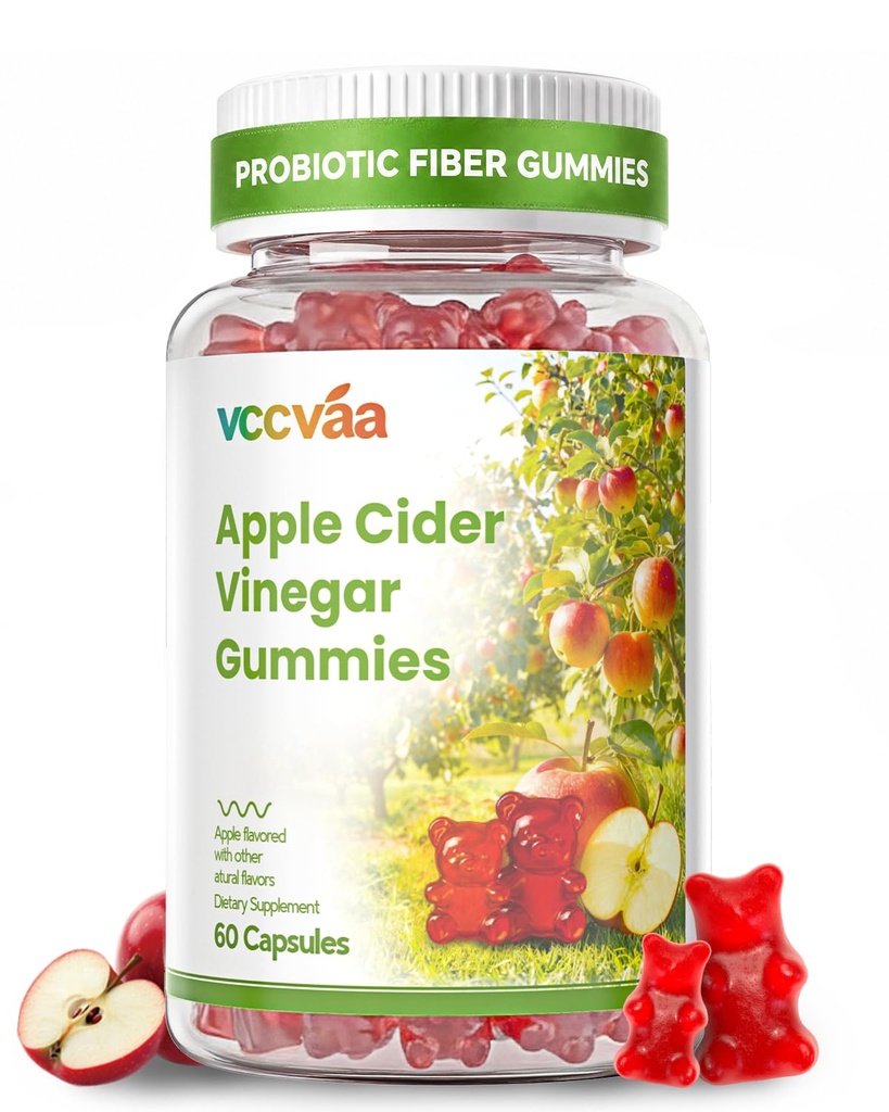 Probiotic Fiber Gummies, Fiber Supplement with 5 Billion CFU Probiotics for Women, Probiotic Gummies with Inulin, Soluble Fiber, ACV & Vitamins, Digestive Health Supplement for Adults, 60 Gummies