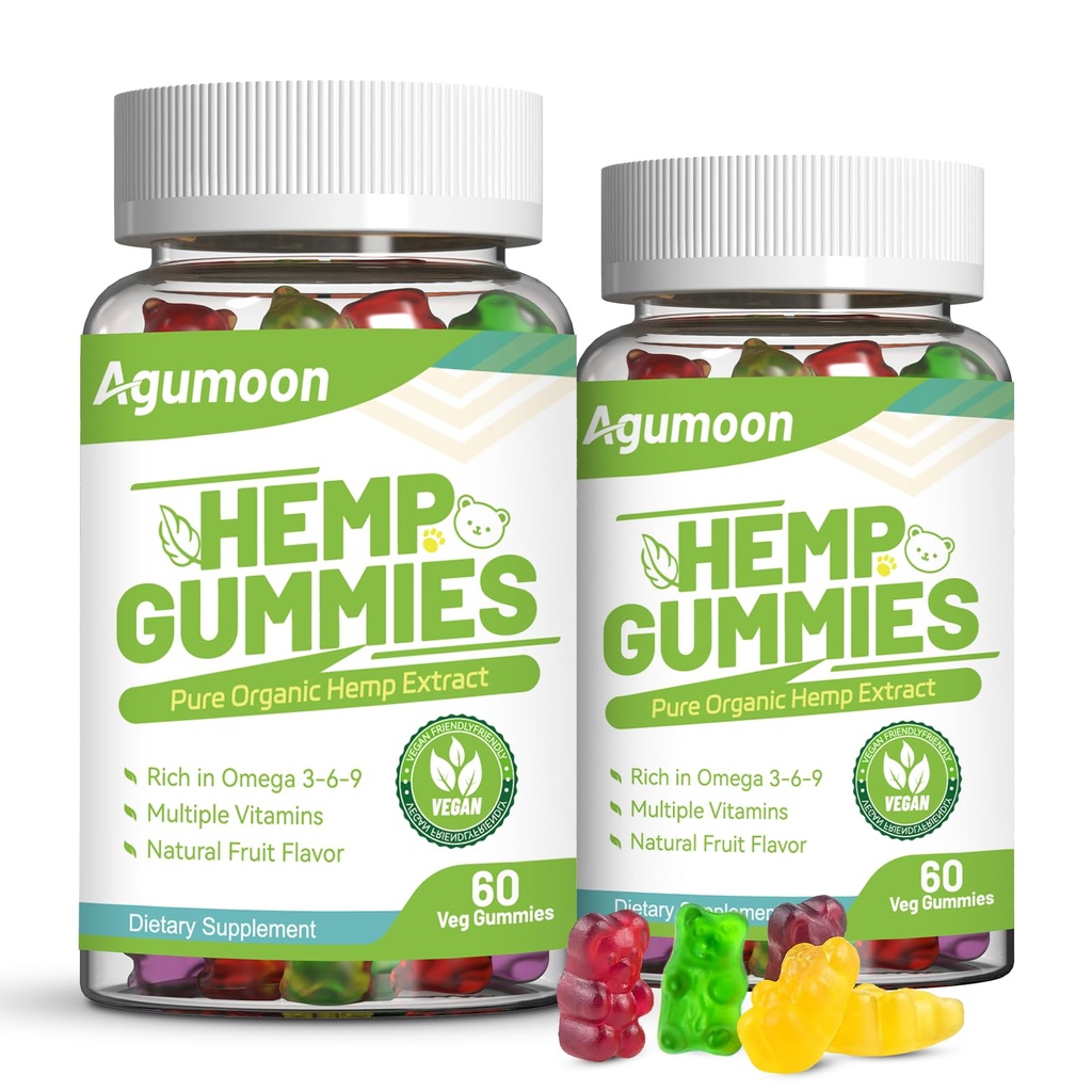 Hemp Gummies 2 Packs, High Potency Edible Relaxing Gummy with Natural Hemp Oil Extract - Vegan, Low Sugar, Non-GMO - 120 Counts