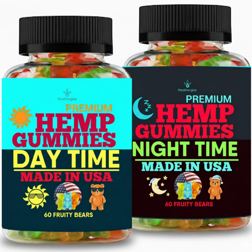 Hemp Gummies for Sleep Night Time and Hemp Gummies for Daytime Boost-Deliciouos Gummy Candy-2Pack-Made in USA