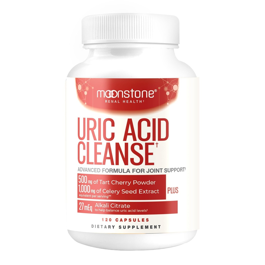 Moonstone Uric Acid Cleanse | Kidney Detox and Joint Support | Tart Cherry Powder, Celery Seed Extract & Alkali Citrate Complex | Urinary Alkalinization | Vegan & Gluten Free Supplements | 120 CT