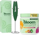 Bloom Nutrition Superfood Greens Poudre, Enzymes digestifs avec probiotiques et prébiotiques, Santé Gut, Bloating Relief, Orange Passionfruit + Lait Frother Mélangeur main haute puissance
