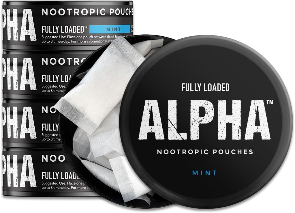 Fully Loaded Alpha Nootropic Pouches (Mint) - 5 Cans - 15 Pouches per can - Effective Nootropic Delivery, Nic Pouch Replacement - Faster Absorption, Alpha GPC, L-Tyrosine, GABA