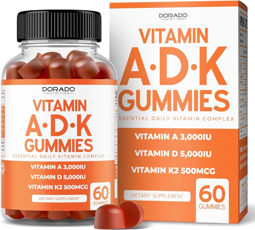 Gommies ADK Vitamine D3 K2 (60 Gommies sans sucre) Vitamine D3 K2 10000iu/ 5000iu - Supplément avec D & K - 10 Supplément végétalien - Délicieux parfum de framboise - Non OGM et USA Fabriqué - 60 Compte