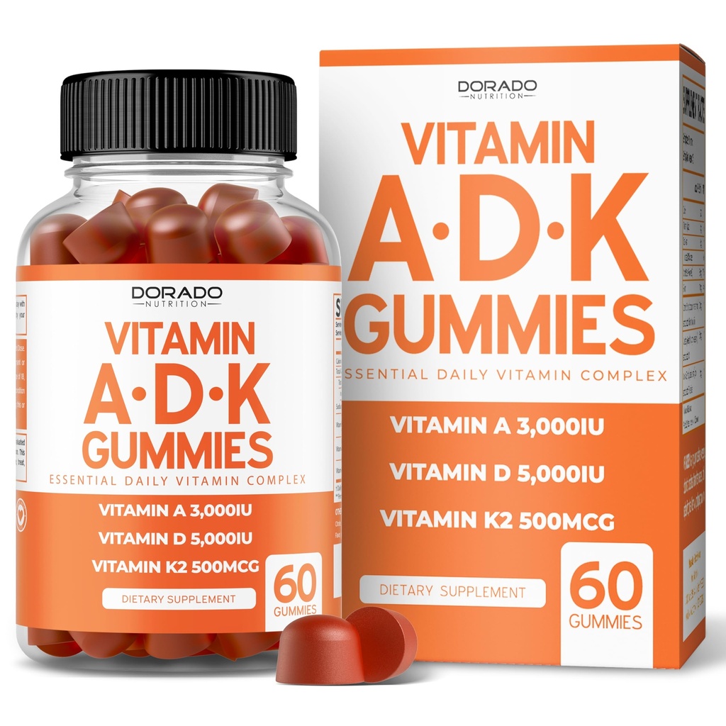 Gommies ADK Vitamine D3 K2 (60 Gommies sans sucre) Vitamine D3 K2 10000iu/ 5000iu - Supplément avec D & K - 10 Supplément végétalien - Délicieux parfum de framboise - Non OGM et USA Fabriqué - 60 Compte