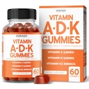 Gommies ADK Vitamine D3 K2 (60 Gommies sans sucre) Vitamine D3 K2 10000iu/ 5000iu - Supplément avec D & K - 10 Supplément végétalien - Délicieux parfum de framboise - Non OGM et USA Fabriqué - 60 Compte