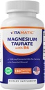 Taurate de magnésium vitamatique 1500mg par portion - 180 capsules végétariennes (fournit 300 mg de magnésium élémentaire) - ajout de B6 pour absorption maximale - soutient la santé musculaire, articulaire et cardiovasculaire*