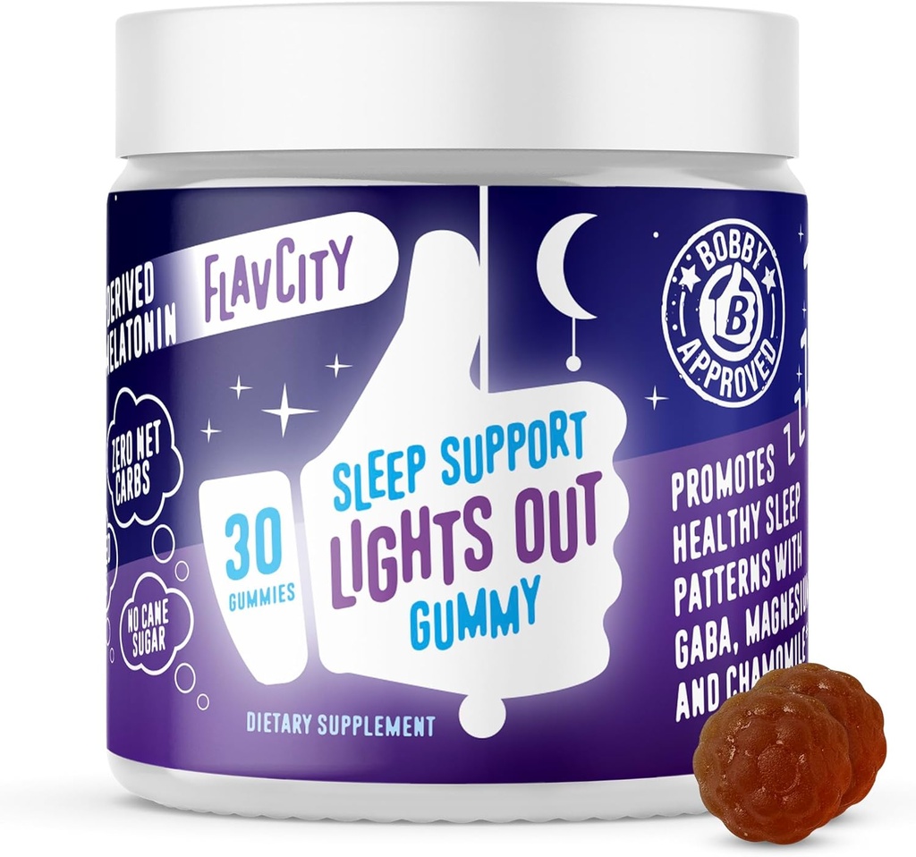 FlavCity Melatonin Sleep Gummies pour adultes, lumières dehors Gummy - Supplément de soutien au sommeil à croquer avec GABA à base végétale, Magnésium et Camomille pour le coucher profond et reposant, 30 jours d'approvisionnement