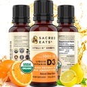 Les gouttes de vitamine D liquide biologique pour les enfants et les adultes, sans sucre. Facile à utiliser 1000 UI/Drop dans l'huile de noix de coco MCT. Supplément Max Absorption VIT D3. Grand goût (Citrus)