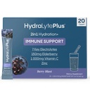 Hydralyte Electrolytes Plus Immunity, Elderberry - Poudre de réhydratation rapide à faible teneur en sucre - Poudre d'électrolyte légèrement pétillante avec 1000 mg de vitamine C et 300 mg de Elderberry (8oz servir, 20 comte)