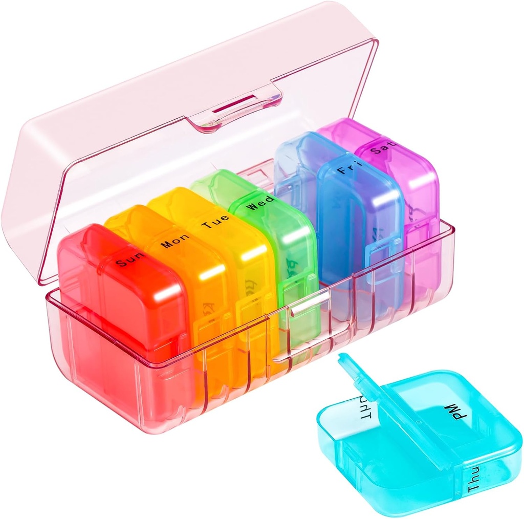 Organisateur de pilules hebdomadaires Zoksi 2 fois par jour, Pink 7 Day Am Pm Pill Box, Daily Am Pm Pill Organisateur de pilules 7 jours, Portable Vitamine Pill Case, Weekly Pill Box for Fish Oils, Vitamine, Supplément