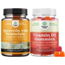 Bundle of Pure Quercetin with Bromelain Supplement + 500mg Capsules for Immune Support & Breathing and Vitamin D3 Gummies for Daily Wellness with 2000IU per Serving for Bone & Muscle Support