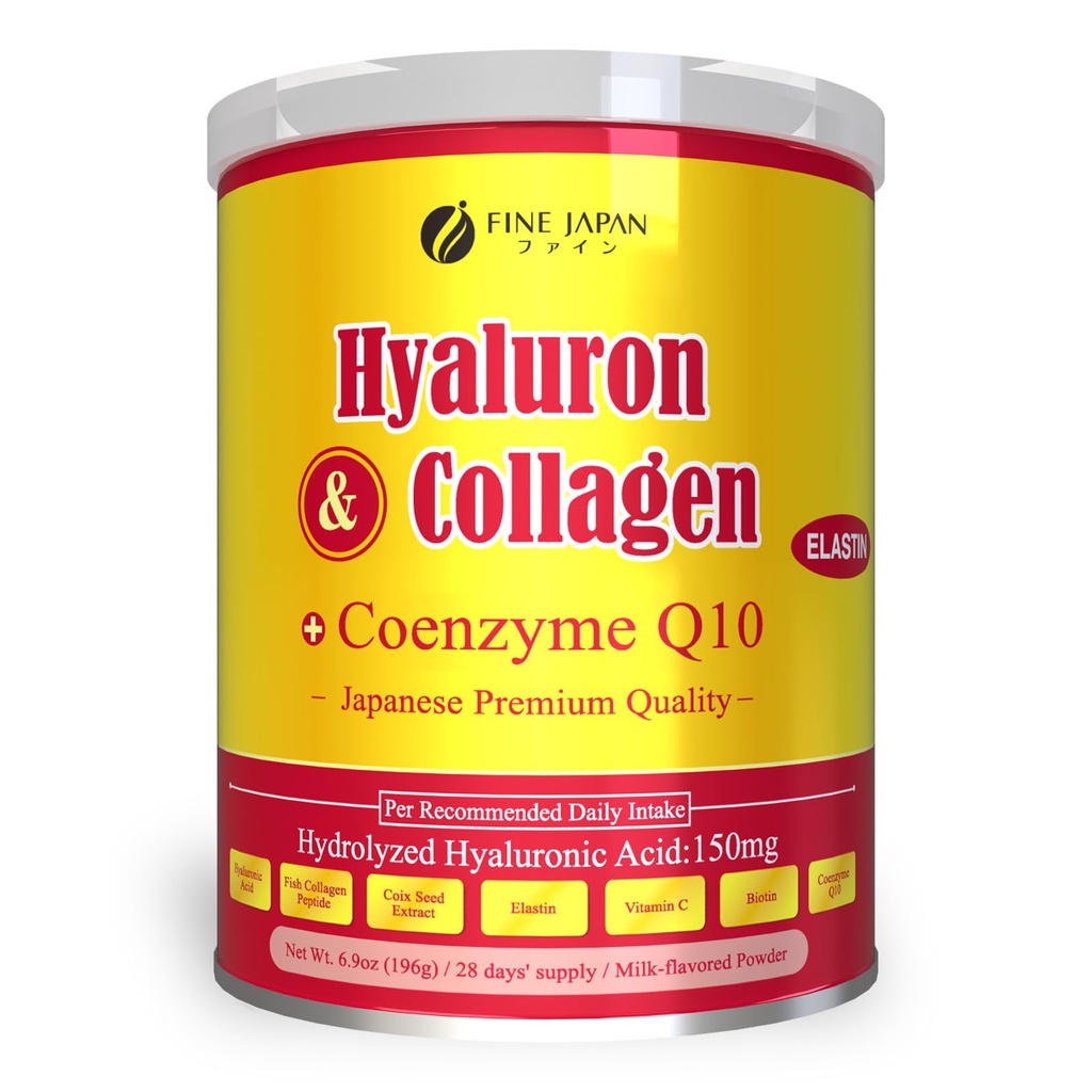 FINE JAPAN Premium Marine Collagen Powder with Hyaluronic Acid, CoQ10 & Elastin - Non-GMO - 30 Servings (196g / 6.9oz)