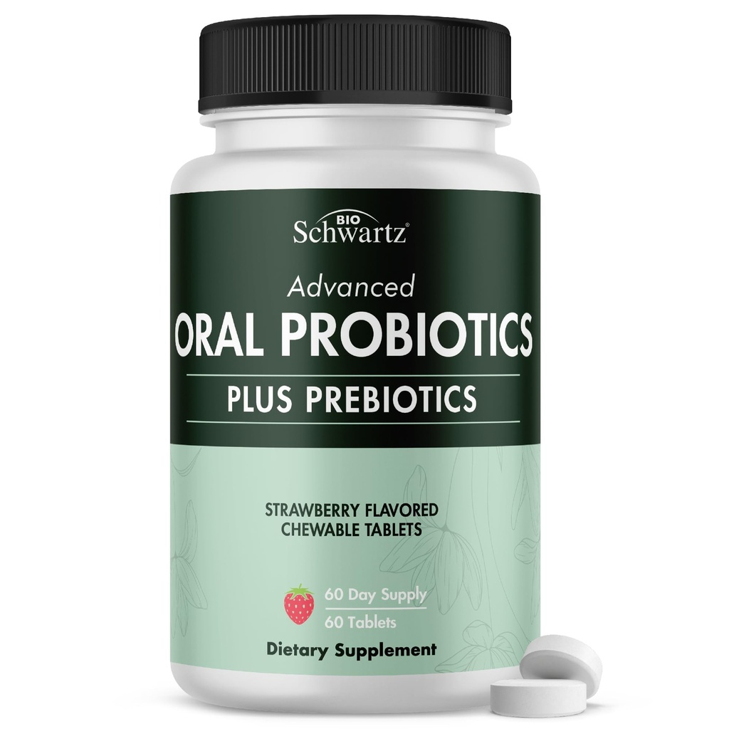 Supplément pour probiotiques oraux avec prébiotiques - Soutient la santé des dents Gums Bouche et Fresh Odorless Breath pour les adultes - Probiotique dentaire à croquer aromatisé frais (60 comprimés, 60 jours d'approvisionnement)