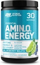 Optimum Nutrition Amino Energy - Pré-entraînement avec du thé vert, BCAA, acides aminés, Keto Friendly, extrait de café vert, poudre d'énergie - Mojito Blueberry, 30 portions (paquetage mai Vary)