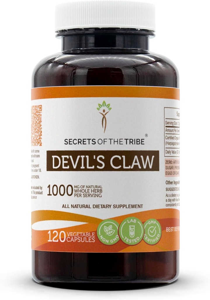 Secrets of the Tribe Devil's Claw 120 Capsules, 1000 mg, Devil's Claw (Harpagophytum Procumbens) Racine séchée (120 Capsules)