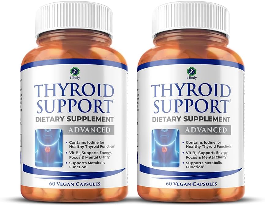 1 supplément de soutien thyroïdien du corps, 90 jours d'approvisionnement, 2 paquets avec B12, Iodine, Zinc, Sélénium, Ashwagandha, formule végétarienne non-OGM
