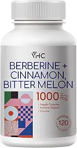 Supplément berbère 1000mg avec Ceylan Cinnamon, Bitter Melon, 3 en 1 Triple Action Formula Berberine HCL Suppléments, pour immunone, cardio-vasculaire, gastro-intestinal, 120 Capsules de Veggie, Fabriqué aux États-Unis